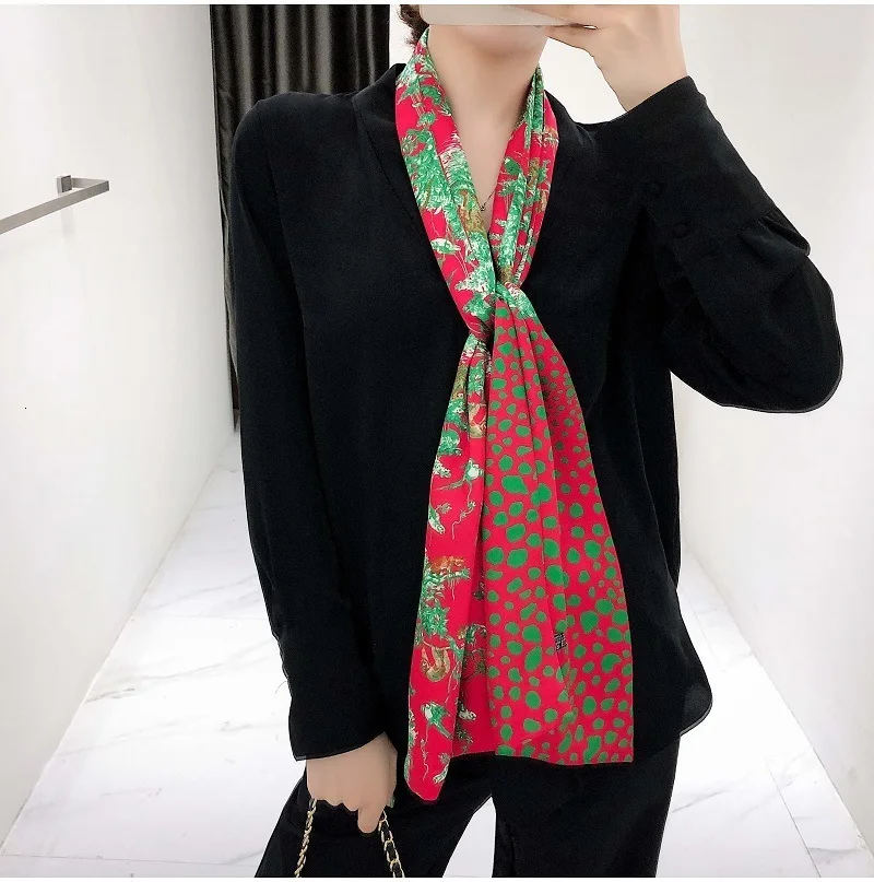 

160cm Luxury Brand New Design Belt Chain Twill Scarf Double-deck Women Scarf Tie Head Silk Scarves Wraps Neckerchief For Ladies