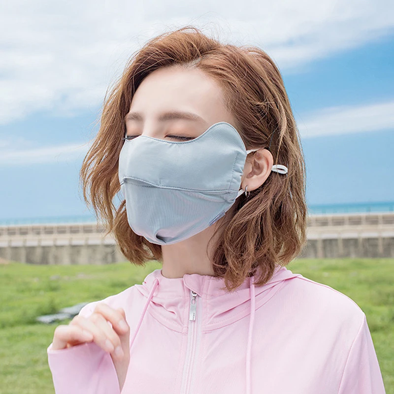 

Fashion Summer Sunscreen Cycling Mask Scarf Ice Silk Full Face Covers Breathable With Ears Bandana Decoration Accessories Women