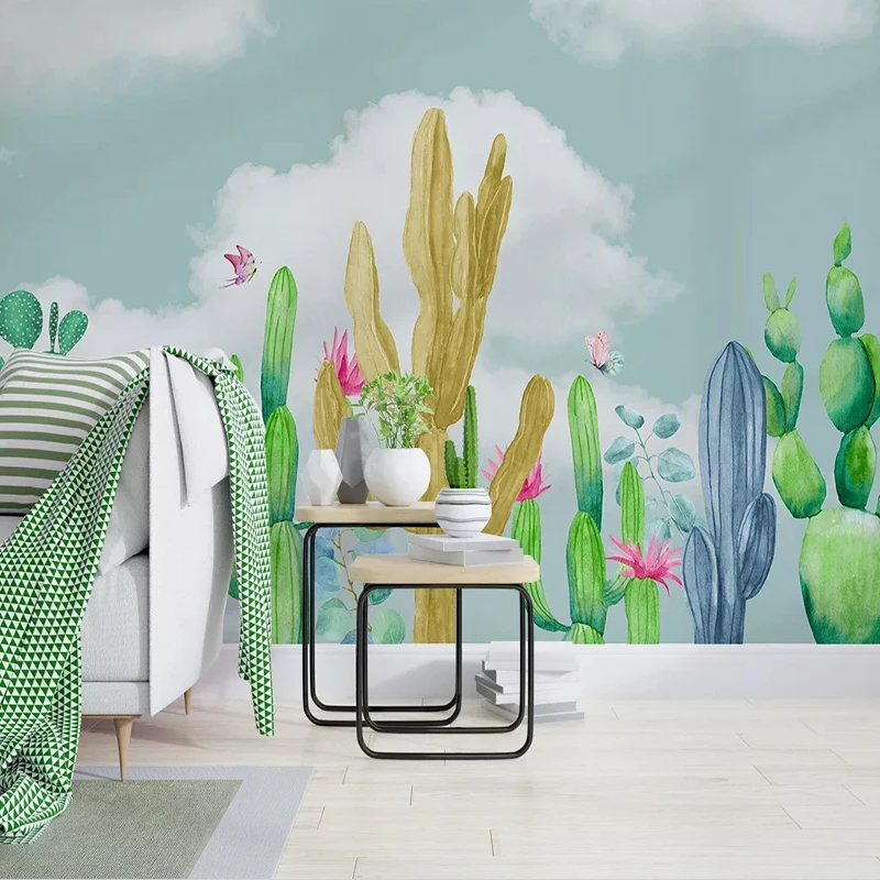 Пользовательские фото обои ручная роспись кактус бабочка картины с мультяшными