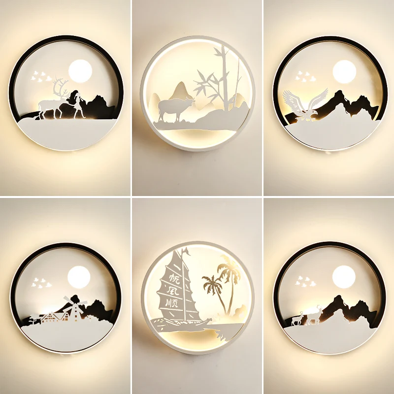 

FKL Nordic Round Wall Lamp Pattern Silhouette LED Wall Lamp Modern Living room Background Wall Bedroom Bedside Aisle Wall Lamp