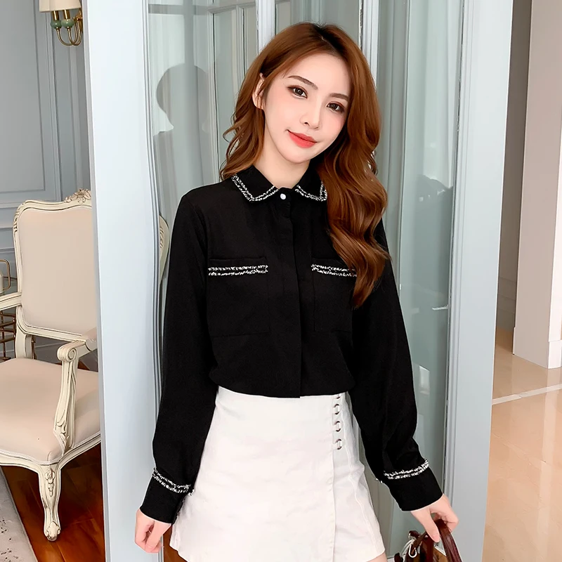 Женские Модные шифоновые топы и блузки с длинным рукавом офисные женские рубашки