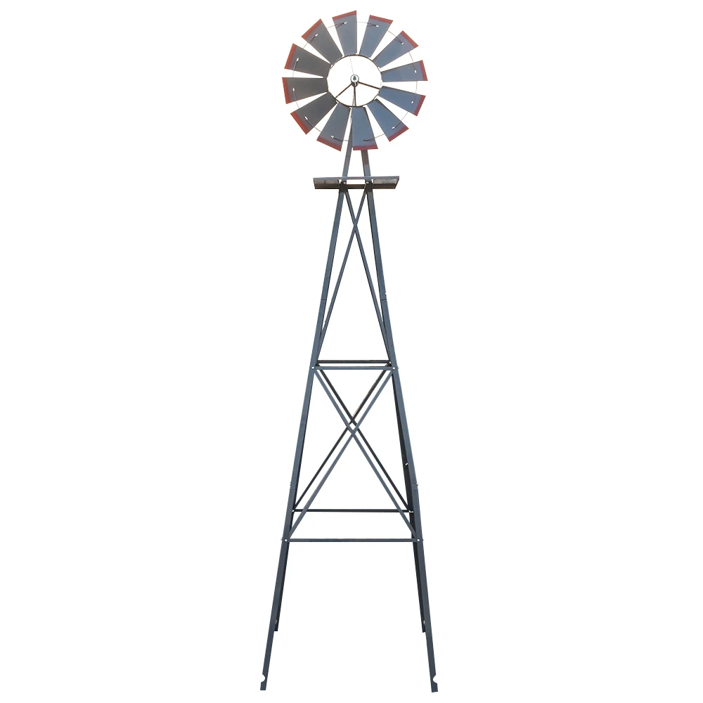 8FT Weather Resistant Yard Garden Windmill Gray & Red an attractive addition to your lawn or garden.