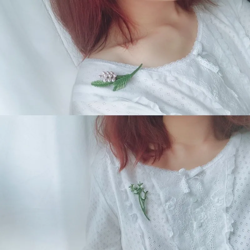 FFLACELL новая брошь с жемчугом мечты цветок зеленое растение дерево лотос лист