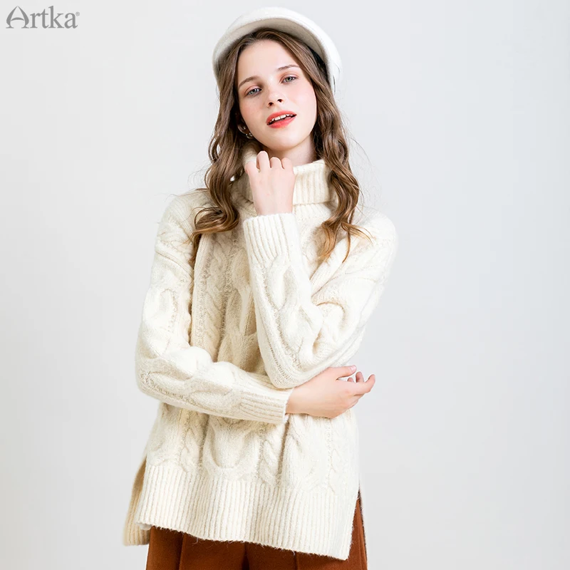 ARTKA 2019 Winter New Women Sweater Elegant 4 Colors Turtleneck Sweaters Thicken Warm Loose Pullover For YB10893Q | Женская одежда