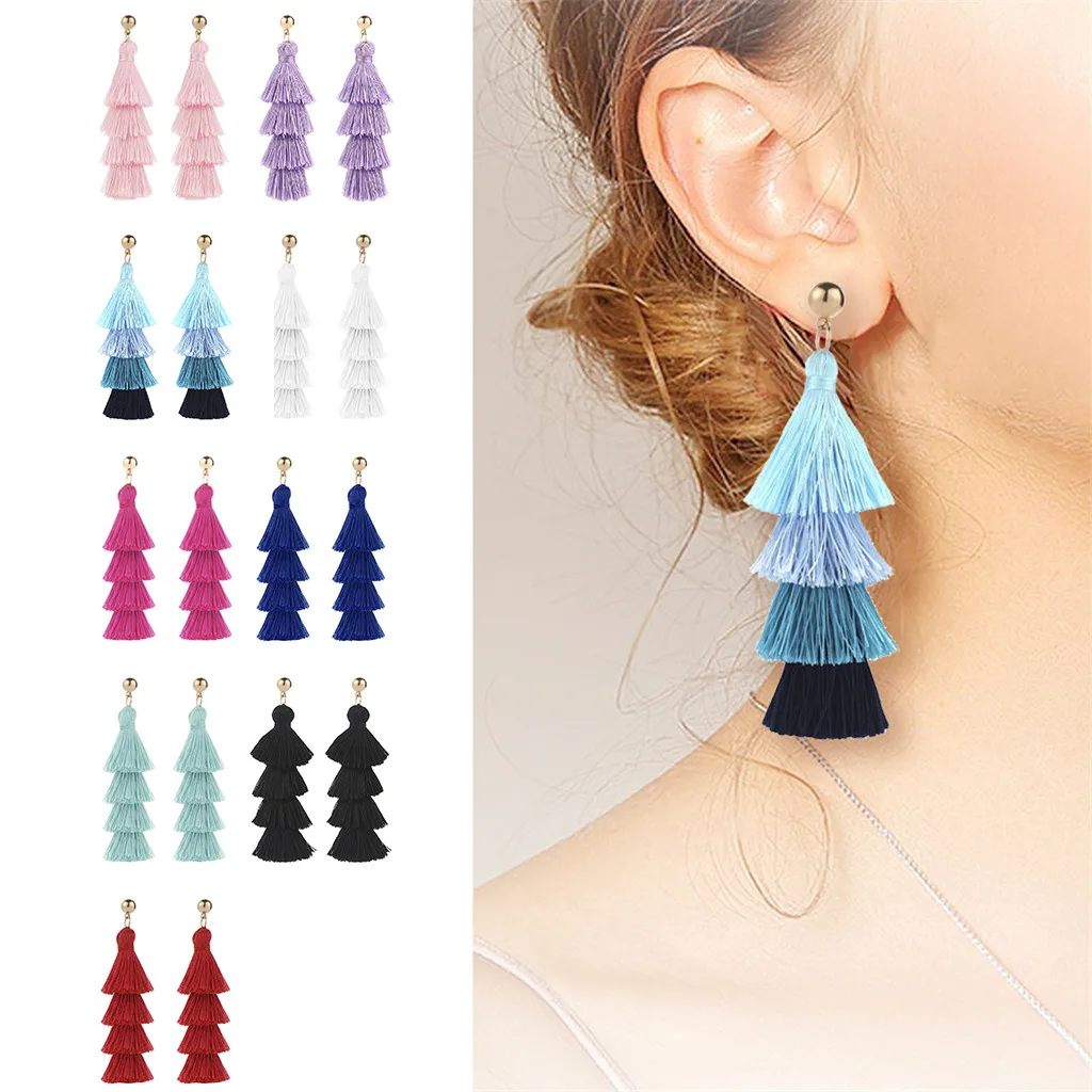 Европейские и американские Женские длинные серьги с бахромой многослойное