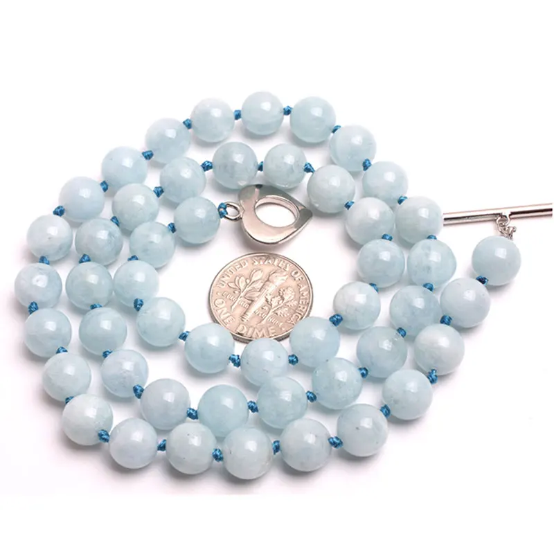Натуральный камень голубой аквамарин ожерелье 18 дюймов на день рождения