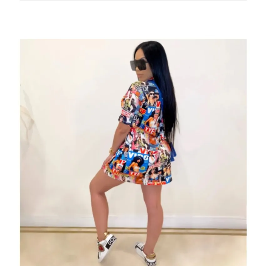 

Coffeehot Dresses Women Summer Character Letter Print O-neck Short Sleeve Tee Dress Above Knee Length Mini Hip Hop Dresses