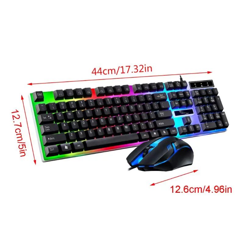 

G21B USB Wired Keyboard Mouse Set Rainbow-Color Backlight for Laptop Computer PC 28GE