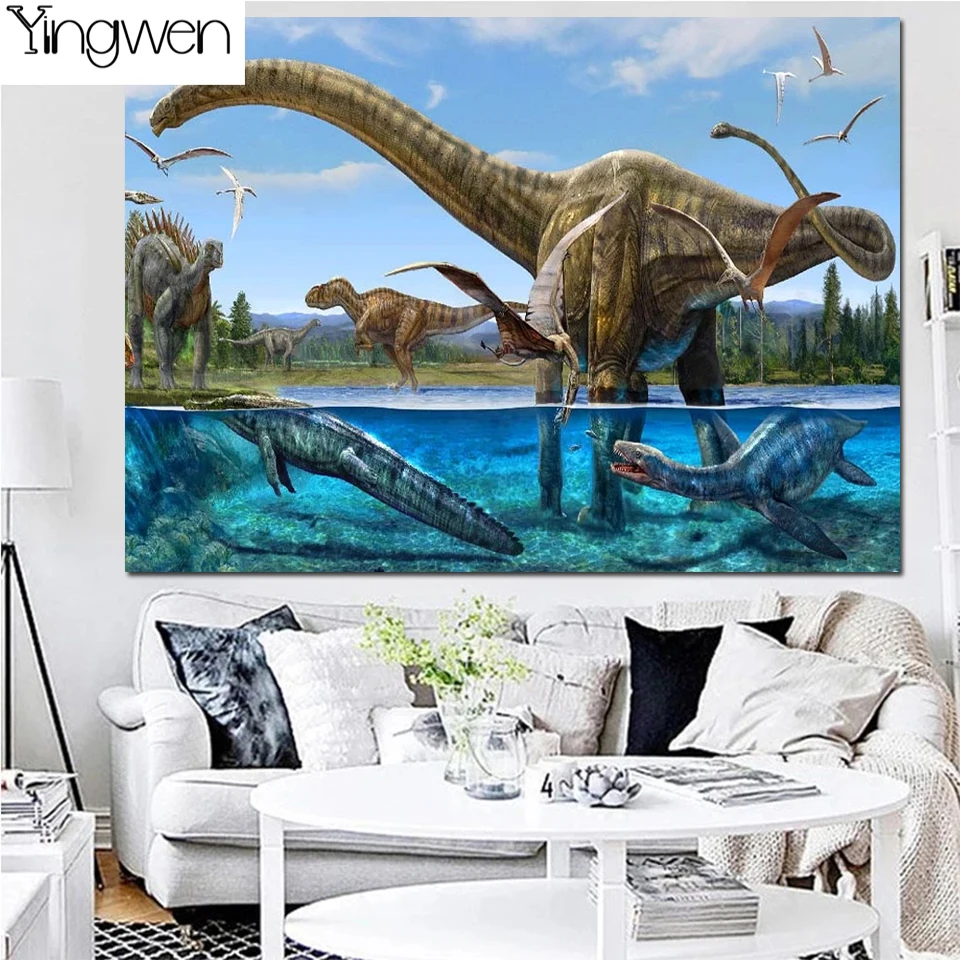 

5D DIY Full Diamond Embroidery Cretaceous Dinosaur Diamond Painting River Valley Rhinestone Cross Stitch Animal Home Wall Decor