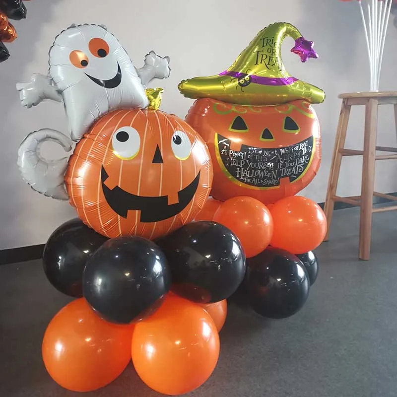 

MEIDDING Halloween Party DIY Decorations Happy halloween letter foil balloons pumpkin napkins LED Witch hat for Halloween party