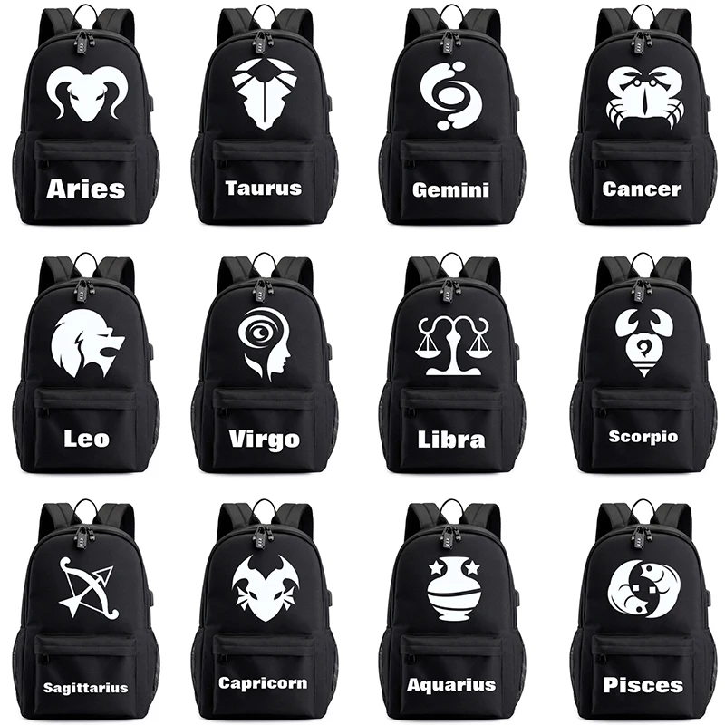 Светящийся школьный ранец с 12 знаками Зодиака, рюкзак Лев, дева, Телец, близнецы, Скорпион, 12 созвездий, рюкзак для мальчиков и девочек, подар...