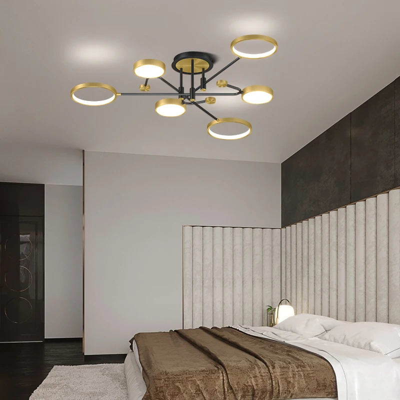 

New Modern LED Suspension Chandelier for Living Room Kitchen Bedroom Black Gold Frame Hanging Ceiling Lamp Indoor Lighting