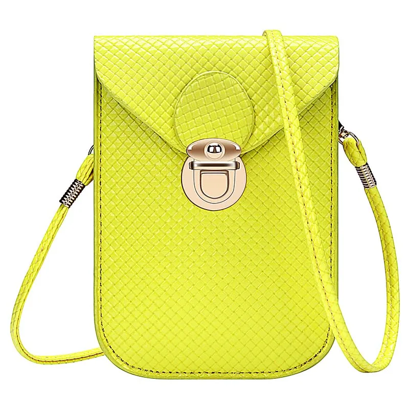 Yellow Флуоресцентные цветные женские сумки для мобильного телефона, модные маленькие сумочки для мелочи, женские тканые сумки на плечо с пряжкой, мини-сумка-мессенджер - Цвет: Yellow
