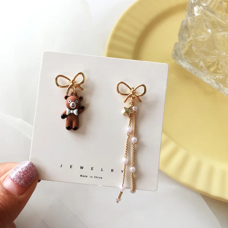 

EleElegance Fashion Bear Dangle AsymmetryEarrings for Women Popular Bow Tie Cartoon Animal Bear Earring Jewelry Gifts