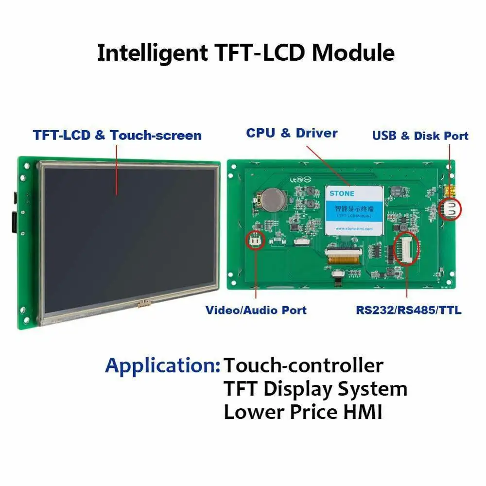 4.3 STONE Intelligent TFT LCD Module With Colorful Touch Screen & RS232 Port To Any MCU | Электронные компоненты и