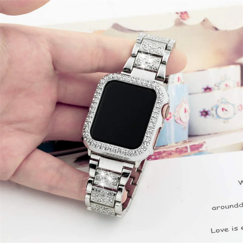 Для Apple Watch Bands 38 мм 40 42 44 Женский Блестящий металлический ремешок и шикарный