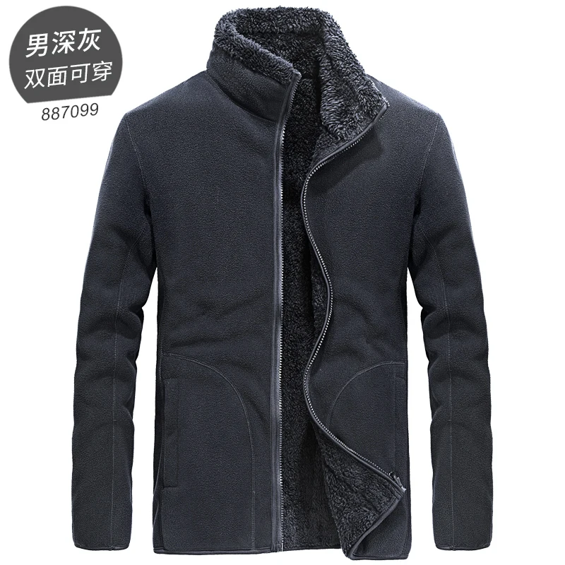 887099 gray Winter Large Size Plus Velvet Reversible Jacket Men Women Outdoor Trekking Hiking Climbing Coat Sports Thermal Fleece Clothes - Цвет: 887099 gray