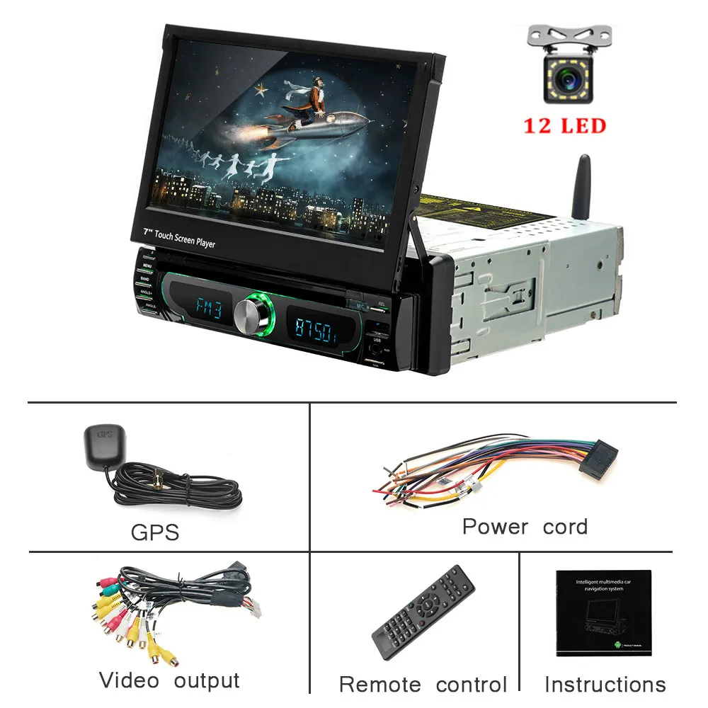 With12 LED camera Hikity 1 Din Android 8,0 gps навигация Wifi Автомобильный мультимедийный плеер 7 дюймов камера заднего вида Универсальный Автомобильный dvd-плеер FM AM USB - Цвет: With12 LED camera