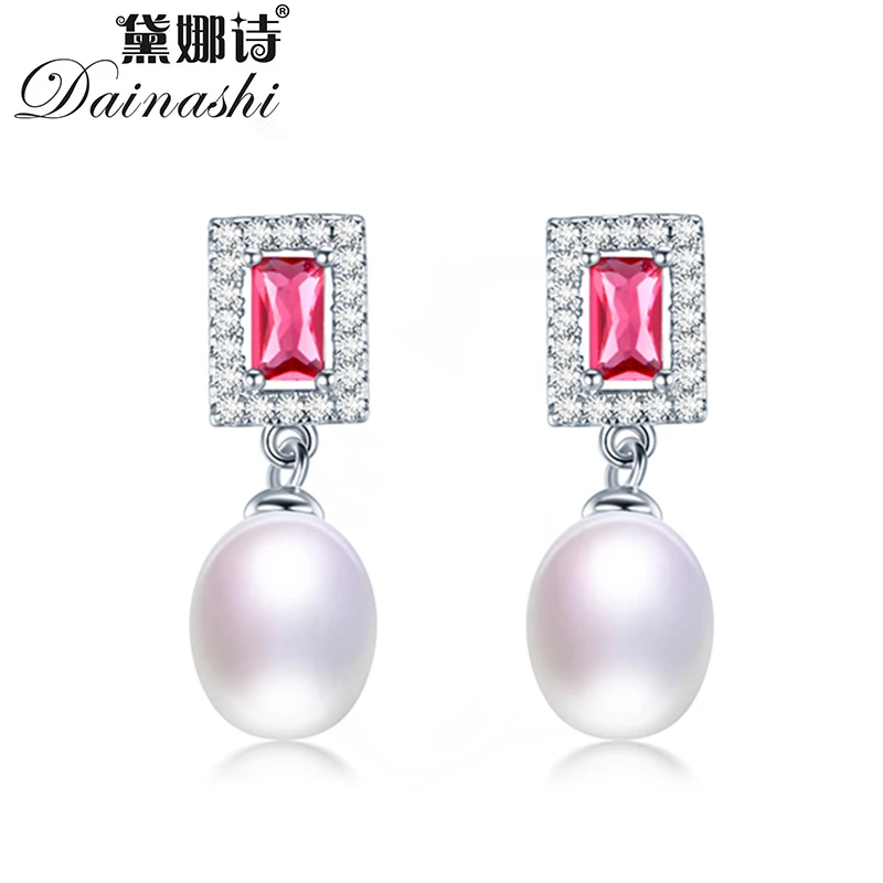 Женские серьги подвески из серебра 100% пробы с красным Цирконом|Серьги-подвески| |