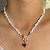 2022 new fashion pearl chain necklace for women elegant toggle clasp circle crystal heart choker necklace collar wedding jewelry