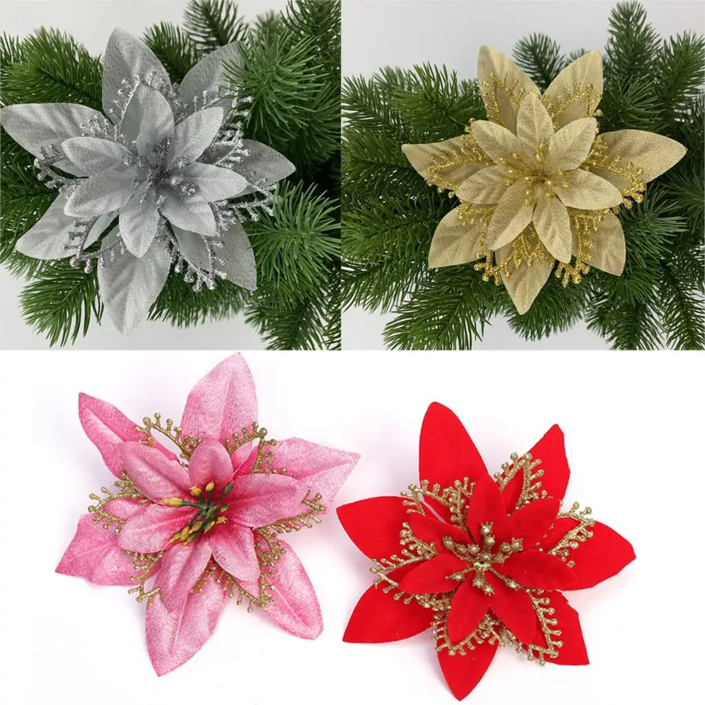 5 шт. Новогодние декоративные цветы 13 см|Искусственные и сухие цветы| |