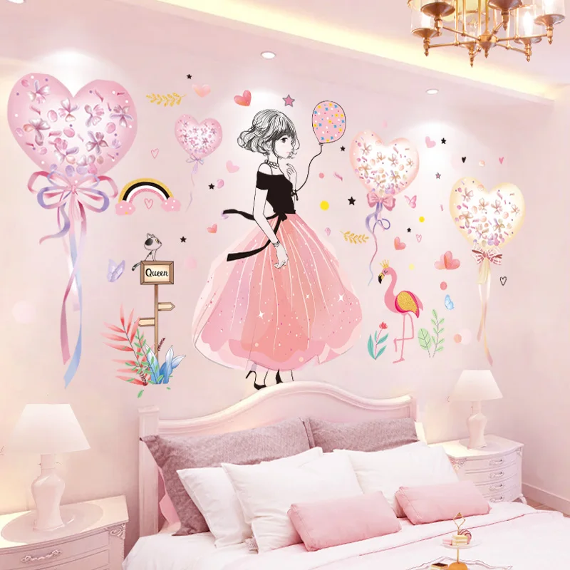

[shijuekongjian] Balloons Wall Stickers DIY Cartoon Girl Wall Decals for Kids Rooms Baby Bedroom Nursery House Decoration