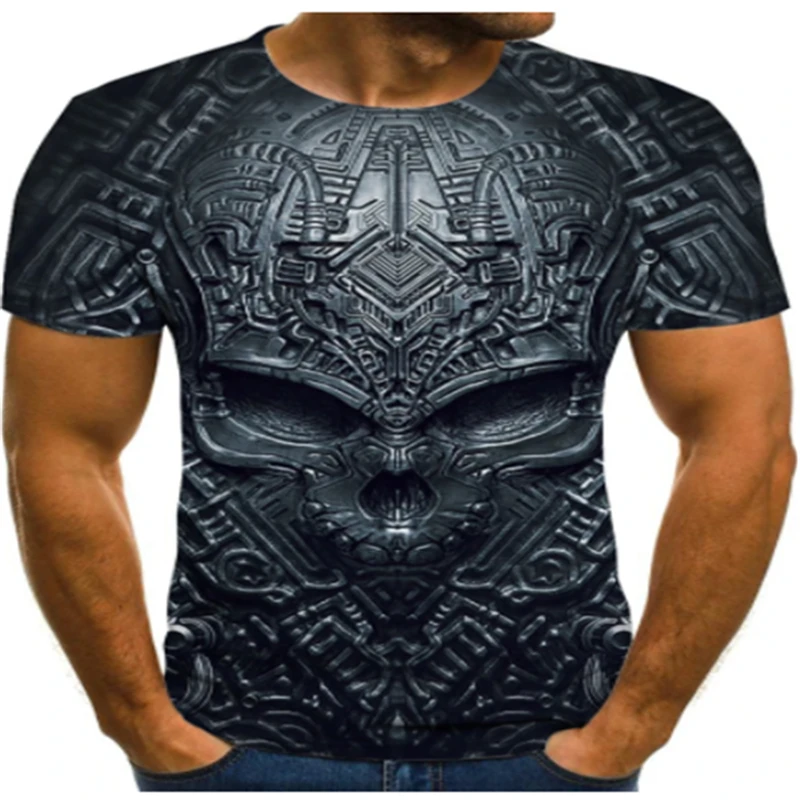 

Мужская футболка с круглым вырезом, Повседневная футболка большого размера с 3D-принтом черепа, 2021