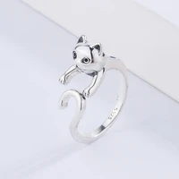 925 sterling silver animal adjustable ring long tail naughty cat rings for woman diy jewelry making fit original pandora