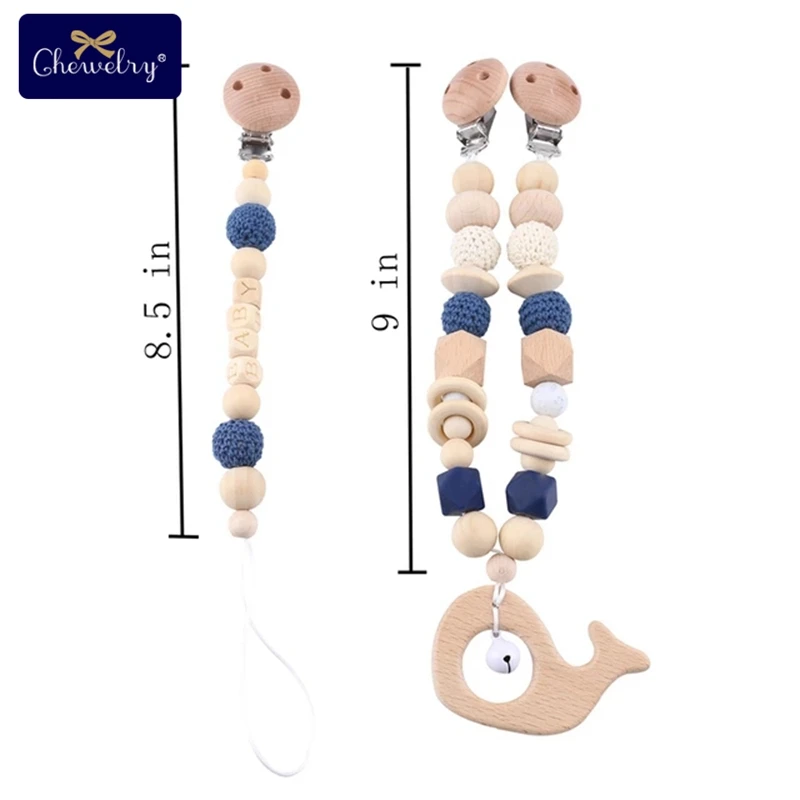 Blue Set 2 Деревянный зубопрорезыватель для детских игр, гимнастическая соска, зажим на цепочке, силиконовые бусины, персонализированная фиксация, фиксатор, детский прорезыватель, сделай сам, для детских колясок, игрушки - Цвет: Blue Set 2