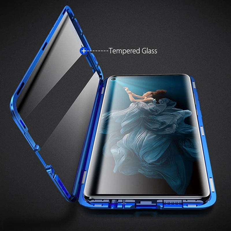 

360 Full Cover Double Side Magnetic Adsorption Tempered Glass For Honor 8X 8S 10 Lite 20 Pro 9A 9C 9X 30i X10 V40 Phone Case