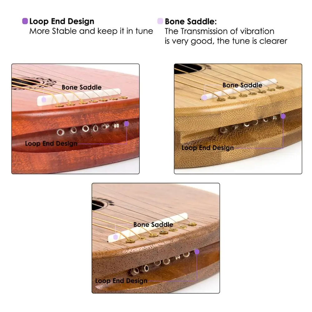Lyre Harp 7 струнный инструмент гайка из красного дерева с гаечным ключом сумка для