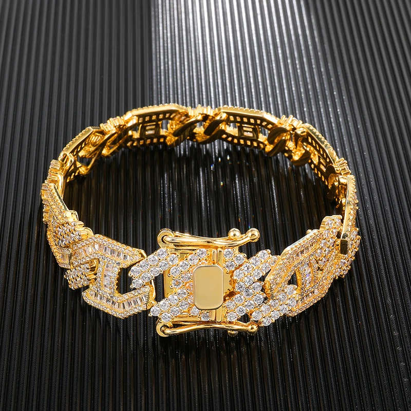 Тяжелая багета Майами в стиле хип-хоп 15 мм циркониевый кубинский браслет со