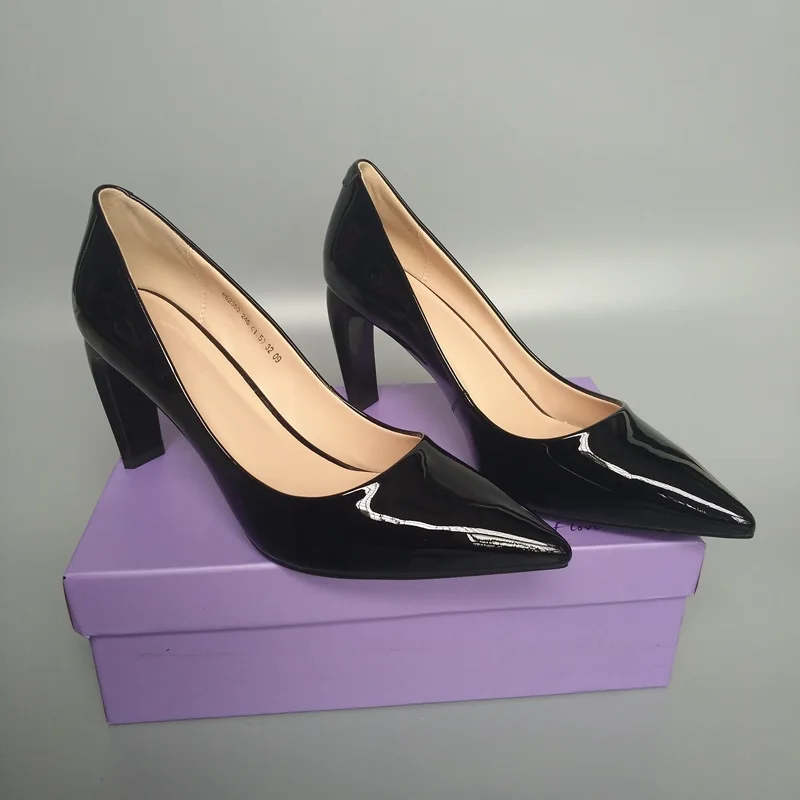 Patent leather black ZVQ/Женская обувь; сезон весна; Новинка; модная женская обувь на высоком каблуке; натуральная кожа; острый носок; 8 см; необычный стиль; слипоны - Цвет: Patent leather black