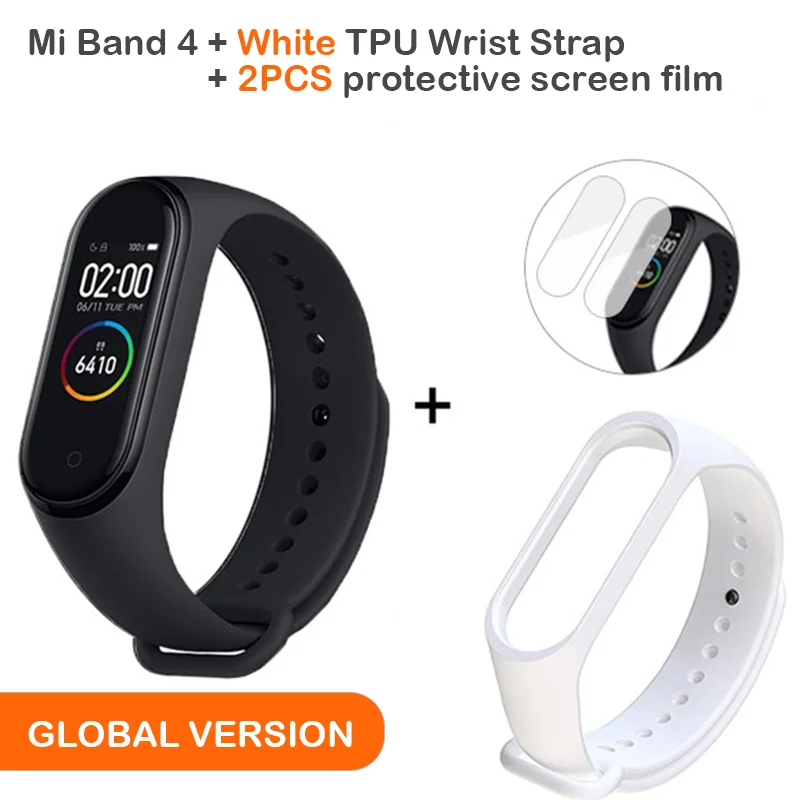 Add White Strap Глобальная версия, Xiaomi Mi, 4 смарт-браслет, AMOLED экран, Smartband, фитнес-браслет, Bluetooth, спортивный, водонепроницаемый - Цвет: Add White Strap
