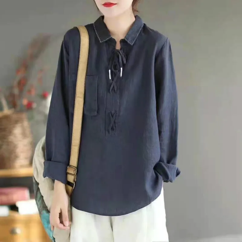 

Max LuLu 2021 Spring New Fashion Clothing Womens Linen Casual Shirts Ladies Loose Vintage Blouses Female Solid Oversized Tops