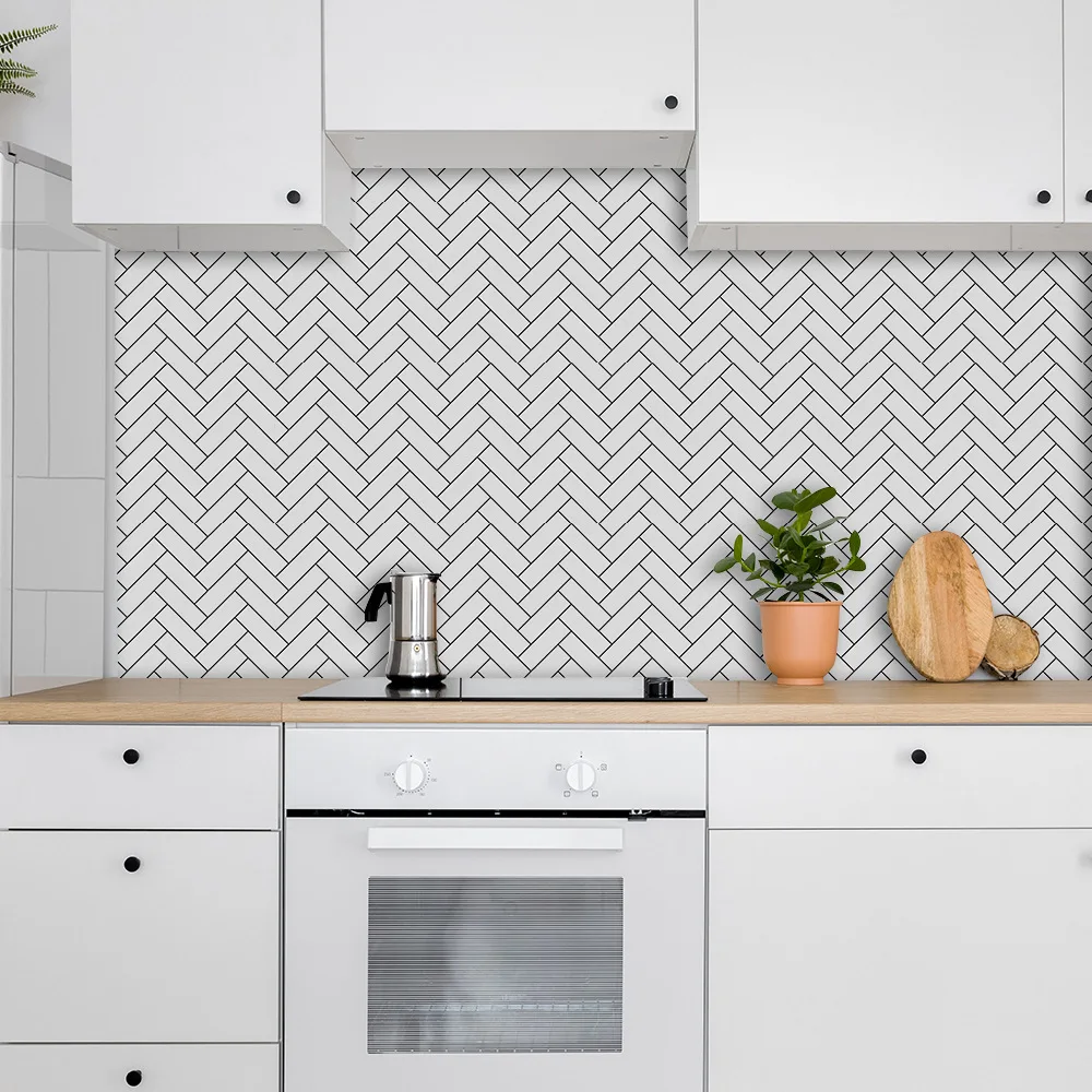 

15/20cm White Geometry Tile Wall Decal PVC Oil Proof Kitchen Tailgate Wall Bathroom Vinyl Waterproof Wear Resis Tile Sticker DIY