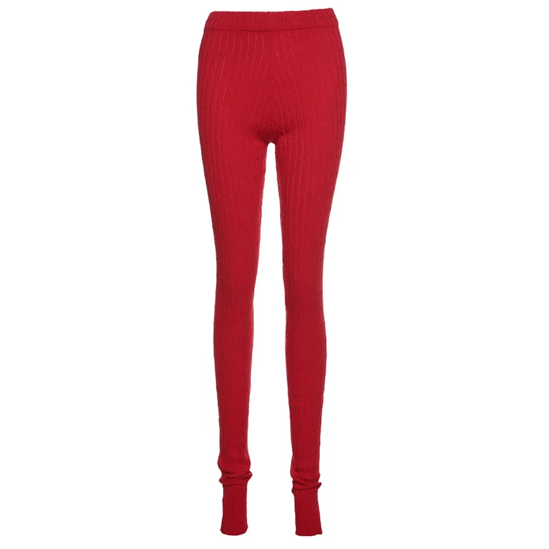 

Knitting Twist Autumn Winter Women Pencil Pants Side Slit Fashion Skinny Long Trousers Casual Workout Solid Pants