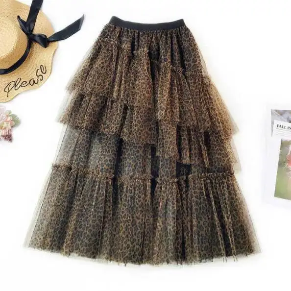 2020 летние леопардовые тюлевые юбки с цветочной вышивкой длинная юбка высокой