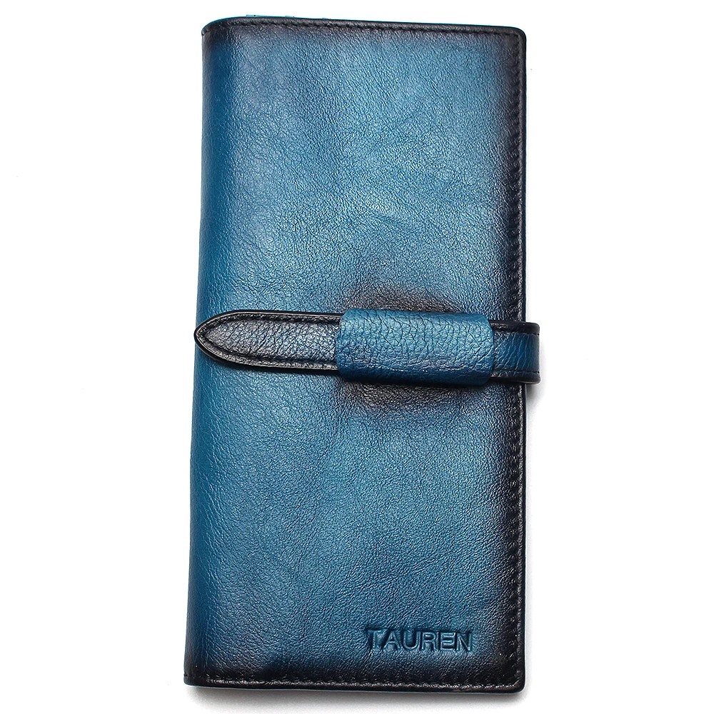 Dip Dye RFID Блокировка натуральная кожа Винтажный Мужской и Женский Длинный кошелек портмоне винтажный дизайнер мужской Carteira кошельки - Цвет: Blue