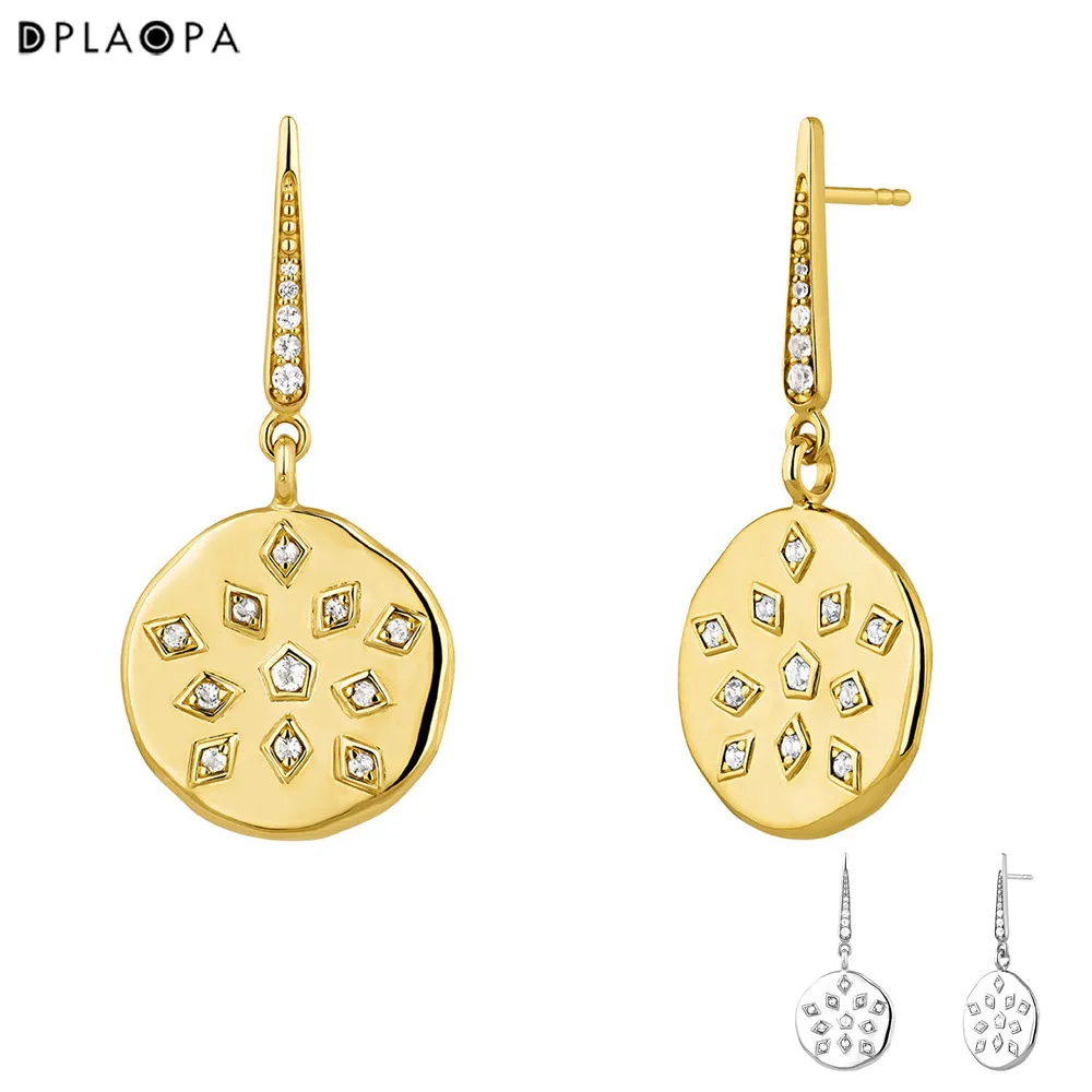 

DPLAOPA 925 Sterling Silver Gold Coated Silver Spinel Topaz Medal Earrings Women Luxury Zircon CZ Drop Earring Clips Piercing