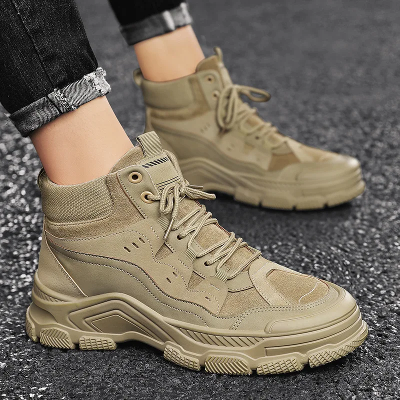 

Men Boots Spring Autumn Round Toe Men Martin Boots Canvas Shoes for Men Black Khaki Ankle Boots Zapatos De Hombre