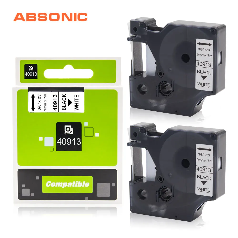 Absinic 2 шт. Замена D1 DYMO 40910 40913 40916 40917 40918 9 мм Картридж лента совместимый с LabelManager 160 280