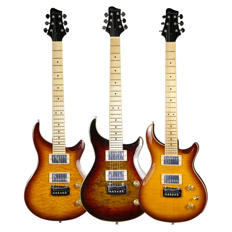 

Human electric guitar, peach blossom core body, maple fingerboard, tiger maple veneer, multiple colors, free of freight