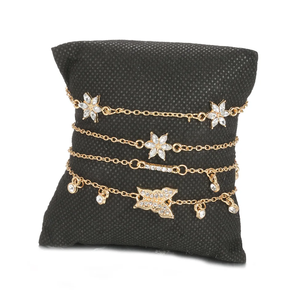 DIEZI 4pc/set Vintage Crystal Gold Chain Bracelet Sets Bracelets For Women Bohemian Statement Butterfly Flower Jewelry | Украшения и