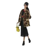 fashion 11 5 doll accessories black dress for barbie clothes outfits winter leopard fur coat jacket parka gown kids 16 bjd toy