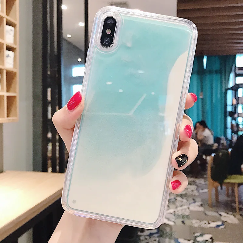 Светящийся неоновый песочный однотонный чехол для Iphone 11 11Pro X XS XR Max 6 6S 7 8 Plus светящийся в темноте жидкий Блестящий песок чехол - Цвет: 4