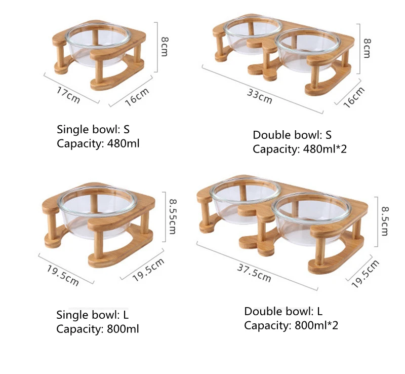 

New Glass Cat Bowl Cat Food Bowl Dog Feededer Drinking Bowls Double Bowls Protect Cervical Spine Glass Pet Suppliesl