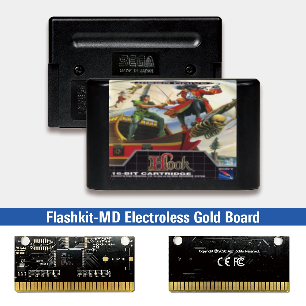 

Набор для видеоигр Hook - EUR Label Flashkit MD, золото схема на основе печатной платы, для Sega Genesis Megadrive