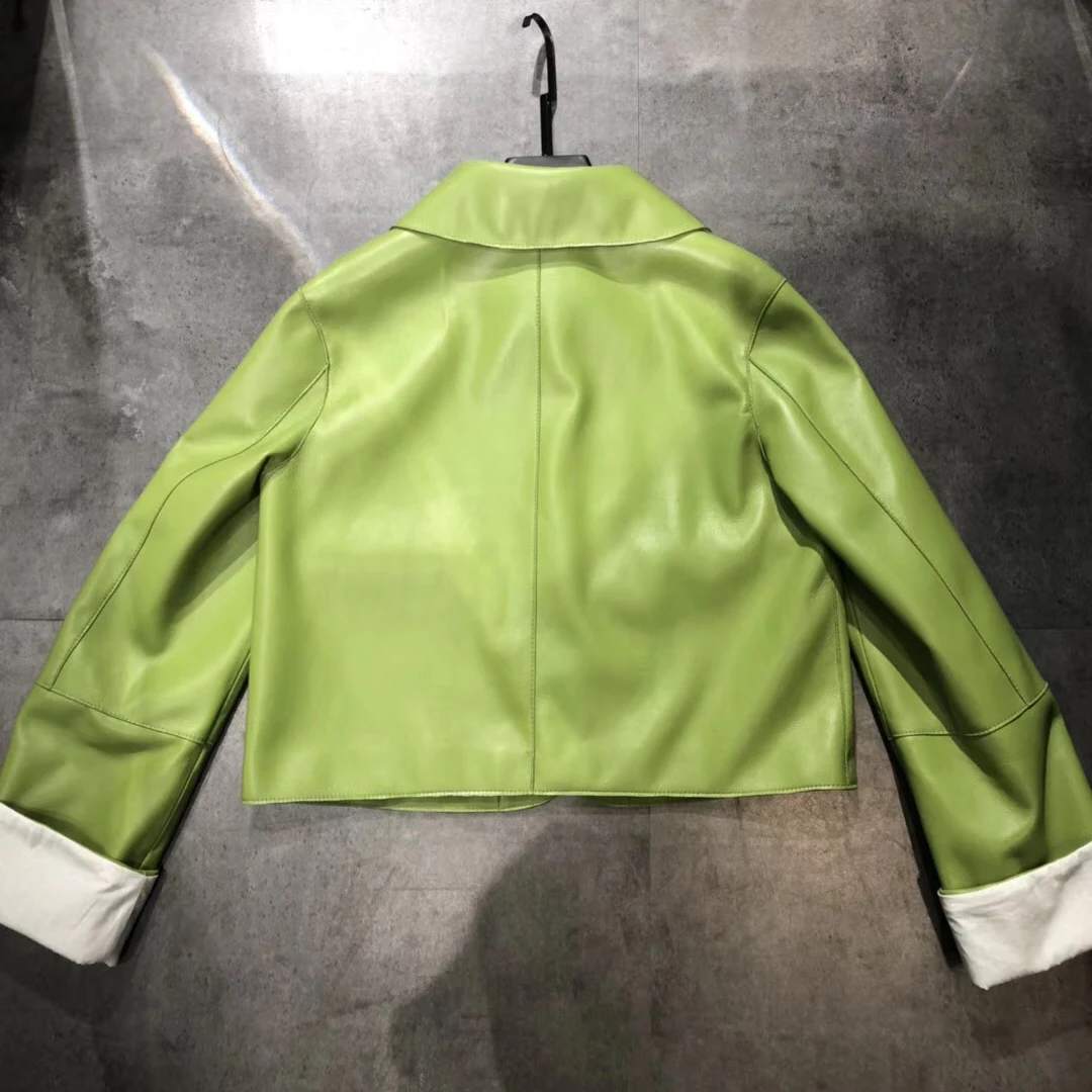 

Genuine leather jacket women 2019 autumn sheepskin coat womens tops and blouses plus size Turn-down Collar