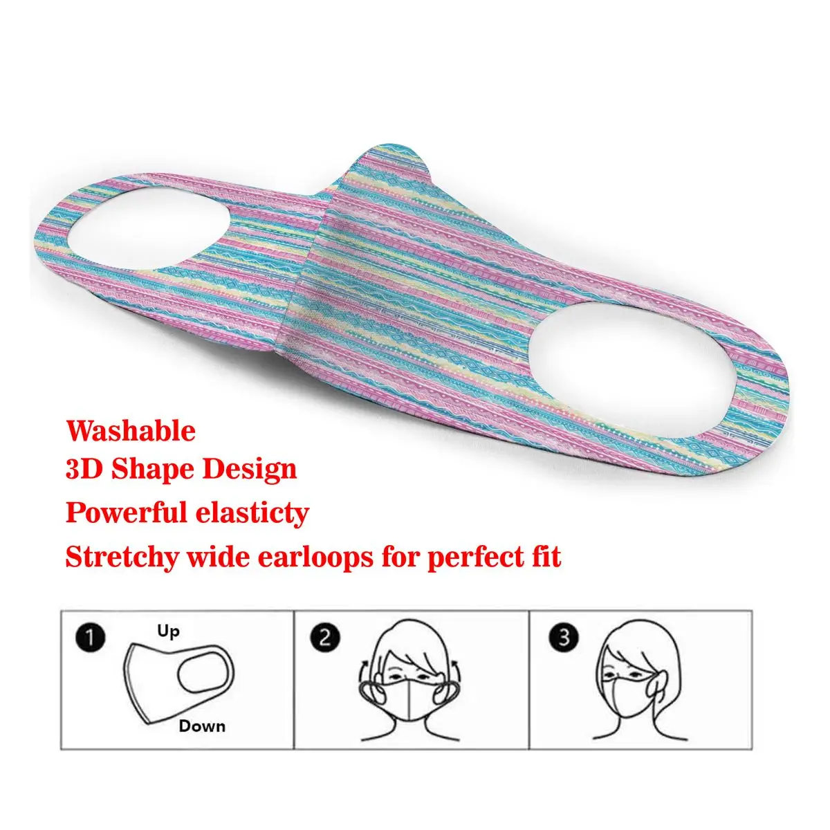 

Washable Earloop Mask 3D Tribal Watercolor Tie Dye Traditional Cycling Anti Dust Mouth Face Care Respirator for Summer